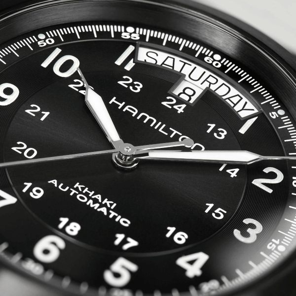 Watch Hamilton Khaki Field King automatic black dial black leather strap 40 mm