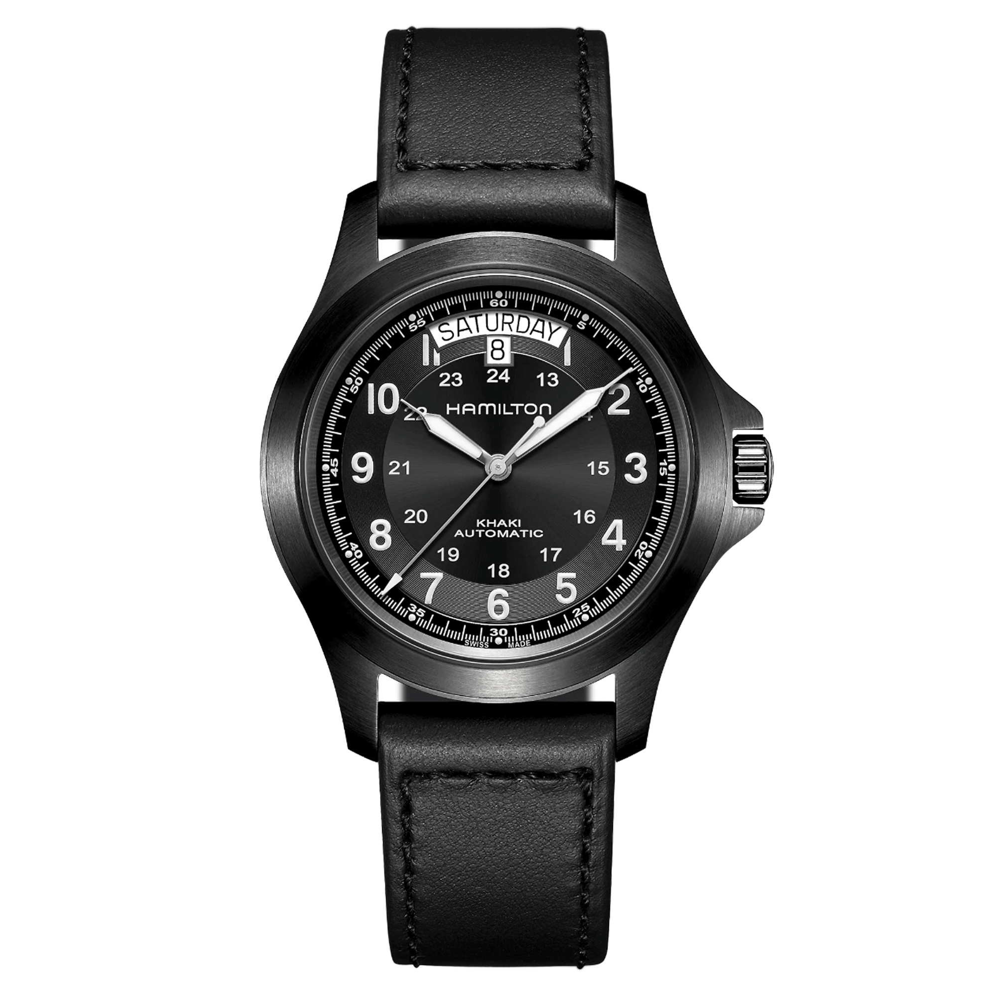 Watch Hamilton Khaki Field King automatic black dial black leather strap 40 mm