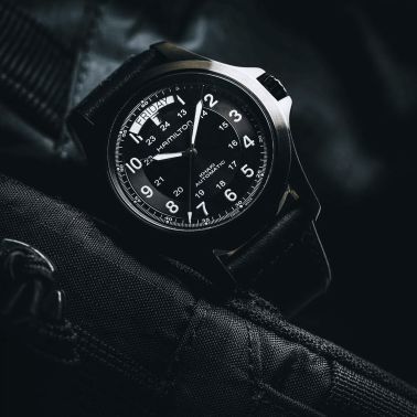 Watch Hamilton Khaki Field King automatic black dial black leather strap 40 mm