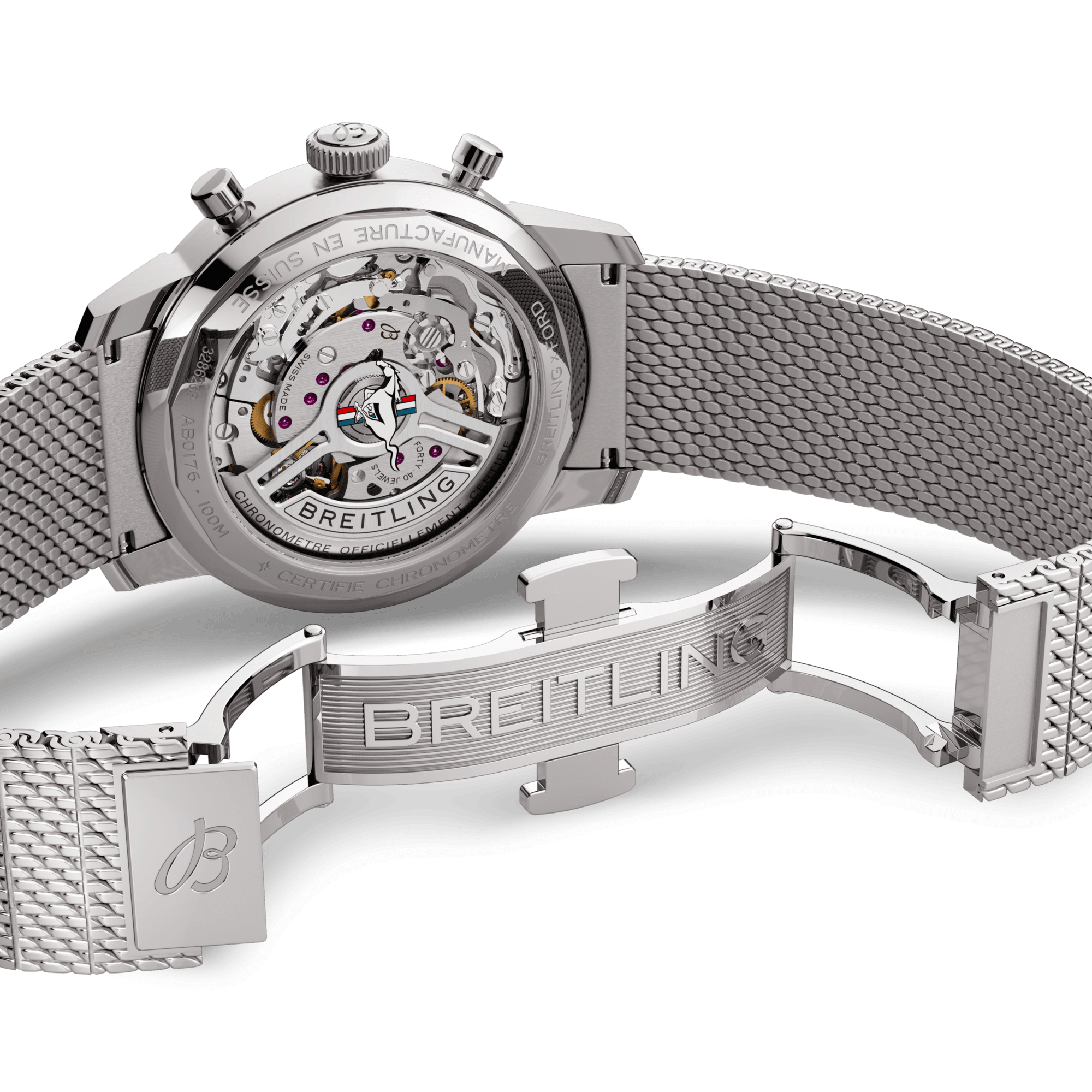 Montre Breitling Top Time B01 Ford Mustang automatique cadran vert bracelet acier maille milanaise 41 mm AB01762A1L1A1
