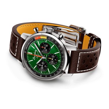 Breitling Top Time B01 Ford Mustang automatic watch green dial brown leather strap 41 mm