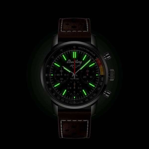 Breitling Top Time B01 Ford Mustang automatic watch green dial brown leather strap 41 mm