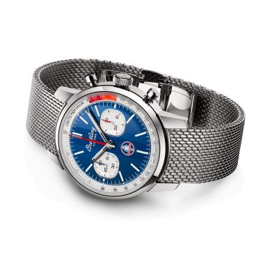 Montre Breitling Top Time B01 Shelby Cobra automatique cadran bleu bracelet acier maille milanaise 41 mm AB01763A1C1A1