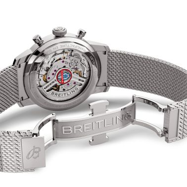 Montre Breitling Top Time B01 Shelby Cobra automatique cadran bleu bracelet acier maille milanaise 41 mm AB01763A1C1A1