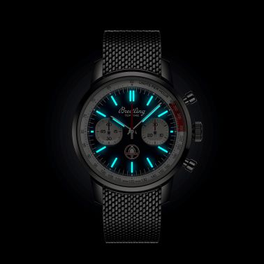 Montre Breitling Top Time B01 Shelby Cobra automatique cadran bleu bracelet acier maille milanaise 41 mm AB01763A1C1A1