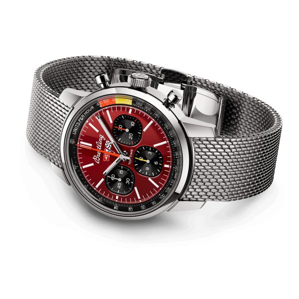 Montre Breitling Top Time B01 Chevrolet Corvette automatique cadran rouge bracelet acier maille milanaise 41 mm AB01761A1K1A1