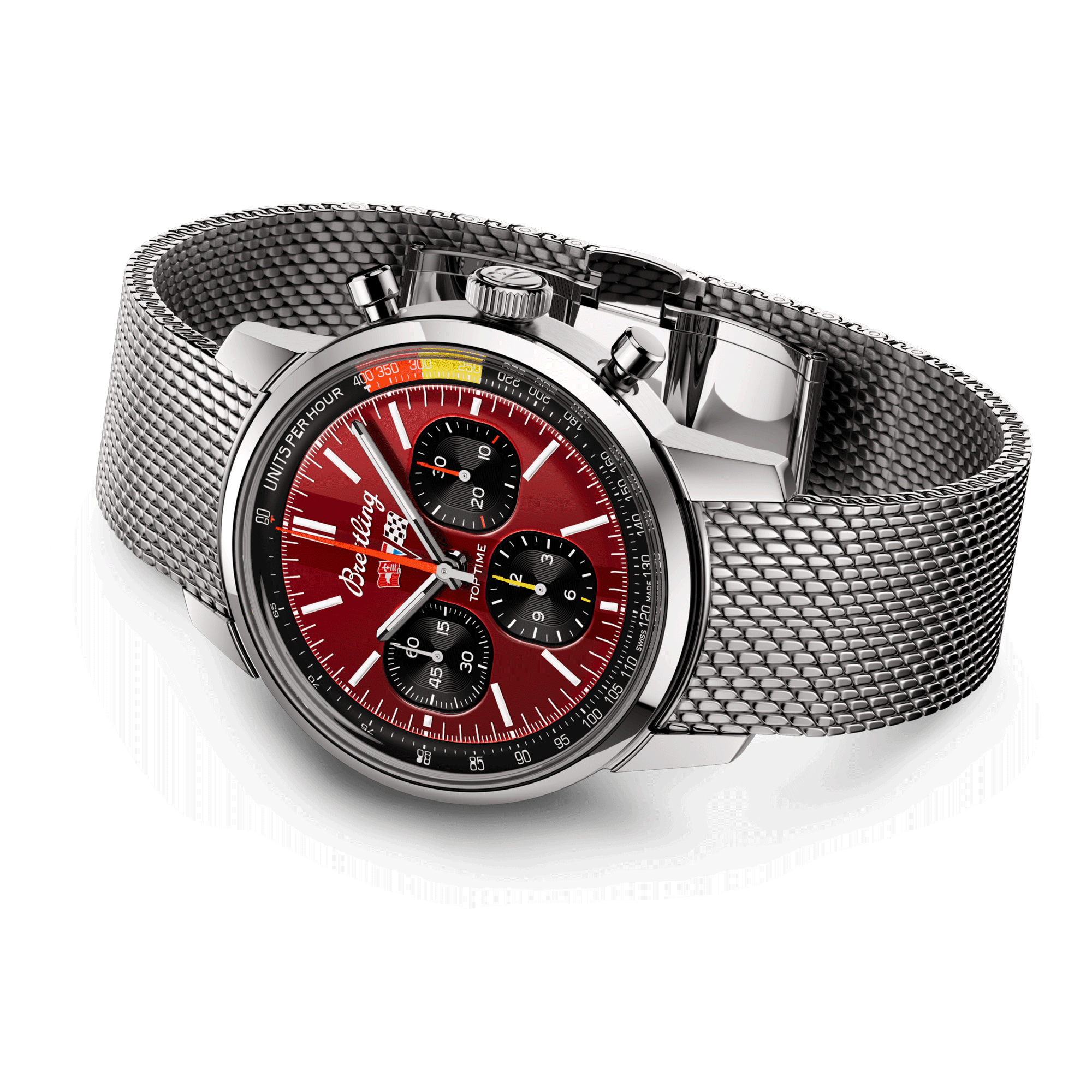 Montre Breitling Top Time B01 Chevrolet Corvette automatique cadran rouge bracelet acier maille milanaise 41 mm AB01761A1K1A1