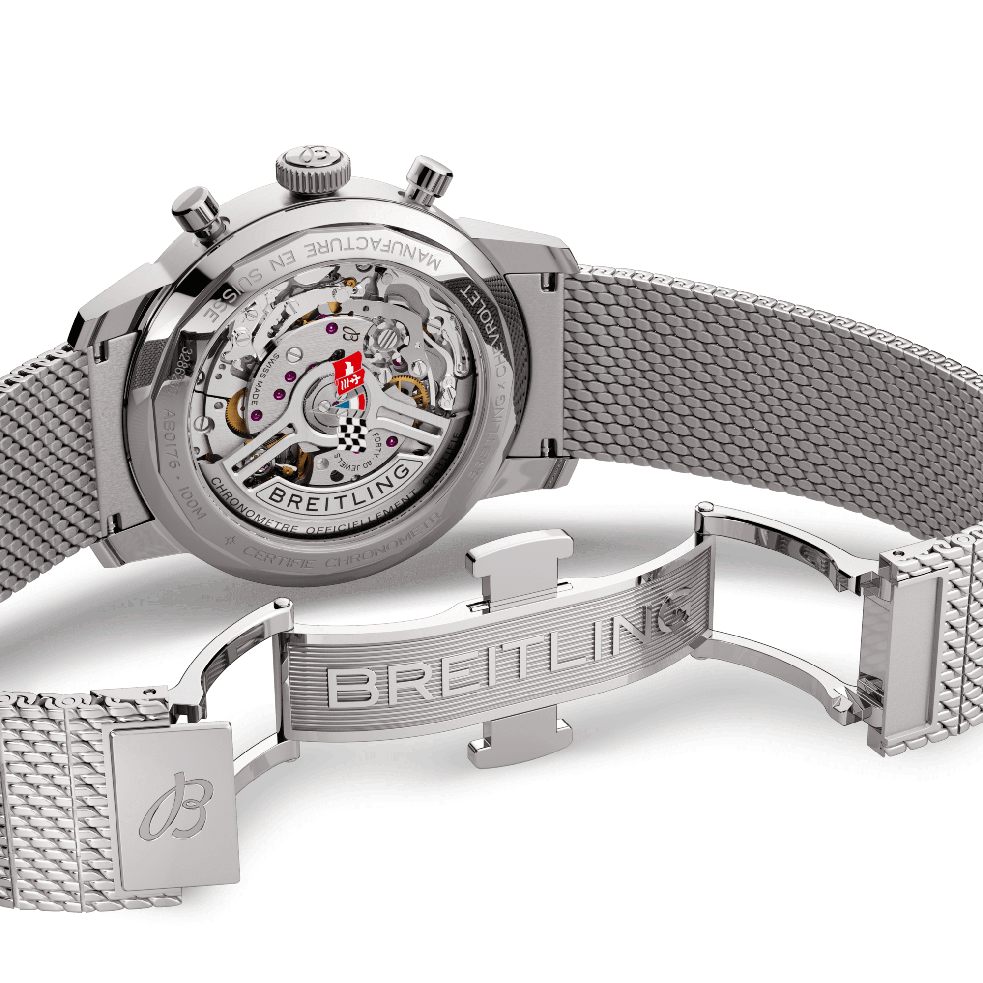 Montre Breitling Top Time B01 Chevrolet Corvette automatique cadran rouge bracelet acier maille milanaise 41 mm AB01761A1K1A1