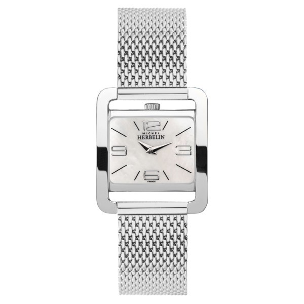 Montre Michel Herbelin 5ème Avenue quartz cadran nacre chiffres arabes bracelet maille milanaise