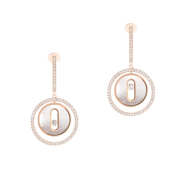 Boucles d'oreilles Messika Lucky Move en or rose, nacre blanche et diamants 12764R