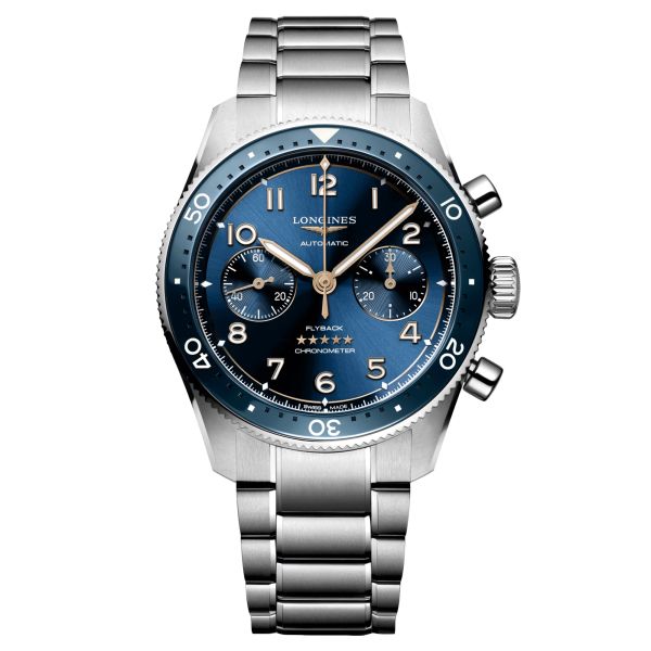 Montre Longines Spirit Flyback automatique cadran bleu bracelet acier 42 mm L3.821.4.93.6