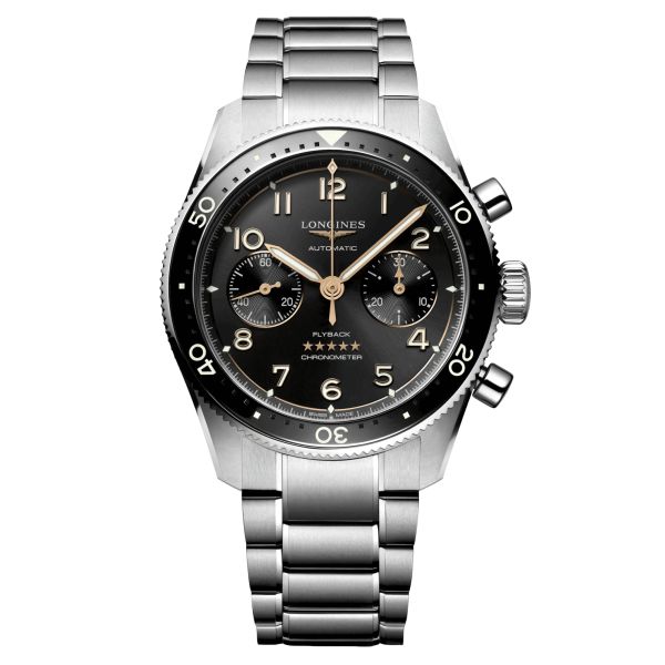Longines Spirit Flyback automatic watch black dial steel bracelet 42 mm L3.821.4.53.6