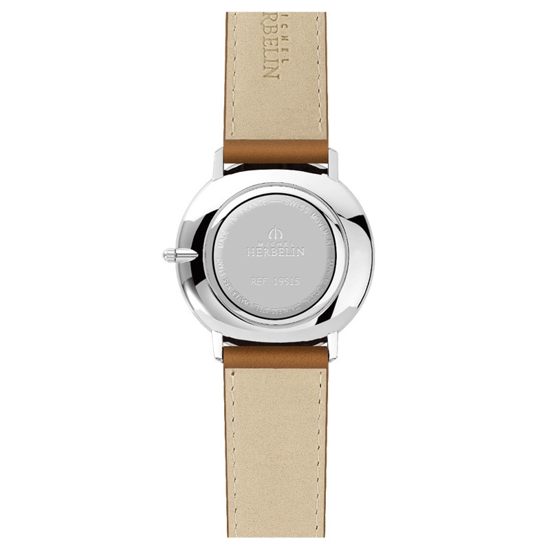 Montre Michel Herbelin City quartz cadran noir bracelet cuir brun 38,7 mm