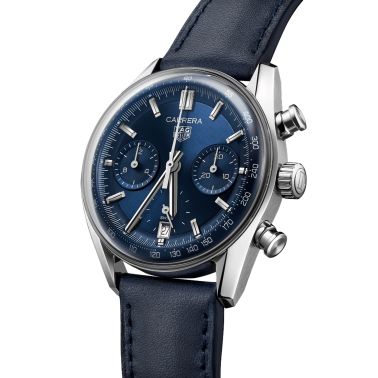 TAG Heuer Carrera Chronograph automatic watch blue dial blue leather strap 39 mm CBS2212.FC6535
