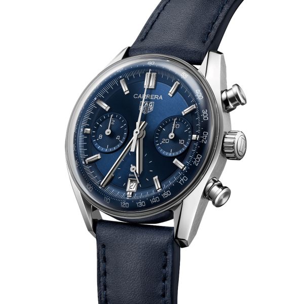 TAG Heuer Carrera Chronograph automatic watch blue dial blue leather strap 39 mm CBS2212.FC6535