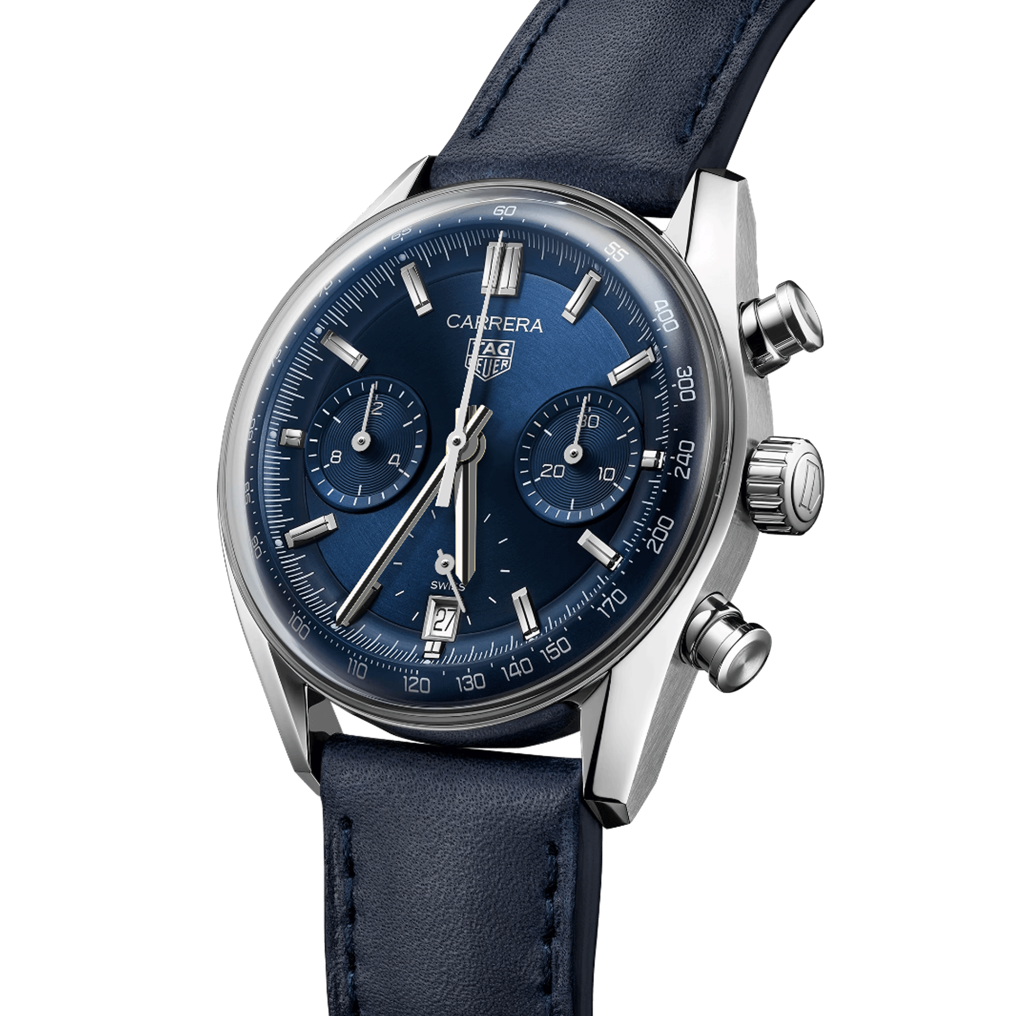 Montre TAG Heuer Carrera Chronograph automatique cadran bleu bracelet cuir bleu 39 mm CBS2212.FC6535