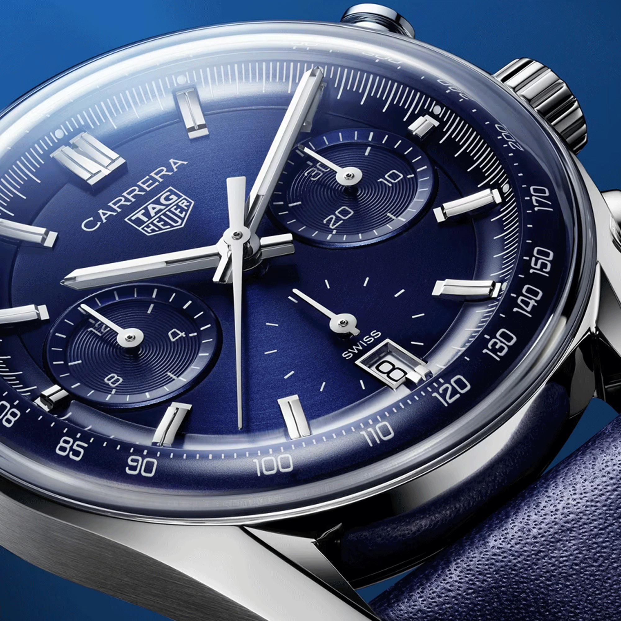 TAG Heuer Carrera Chronograph automatic watch blue dial blue leather strap 39 mm CBS2212.FC6535