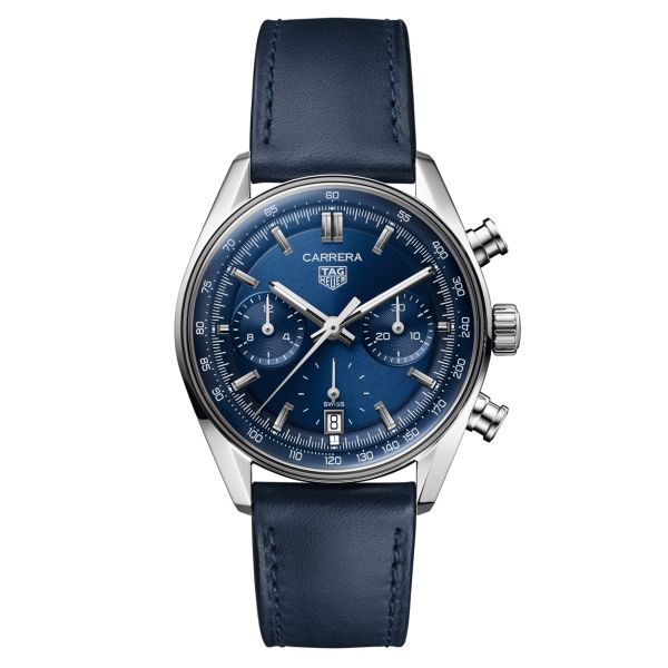 Montre TAG Heuer Carrera Chronograph automatique cadran bleu bracelet cuir bleu 39 mm CBS2212.FC6535