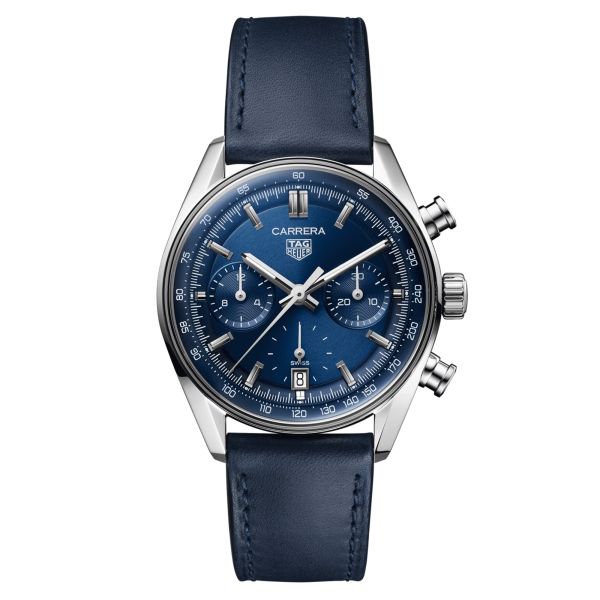 TAG Heuer Carrera Chronograph automatic watch blue dial blue leather strap 39 mm CBS2212.FC6535
