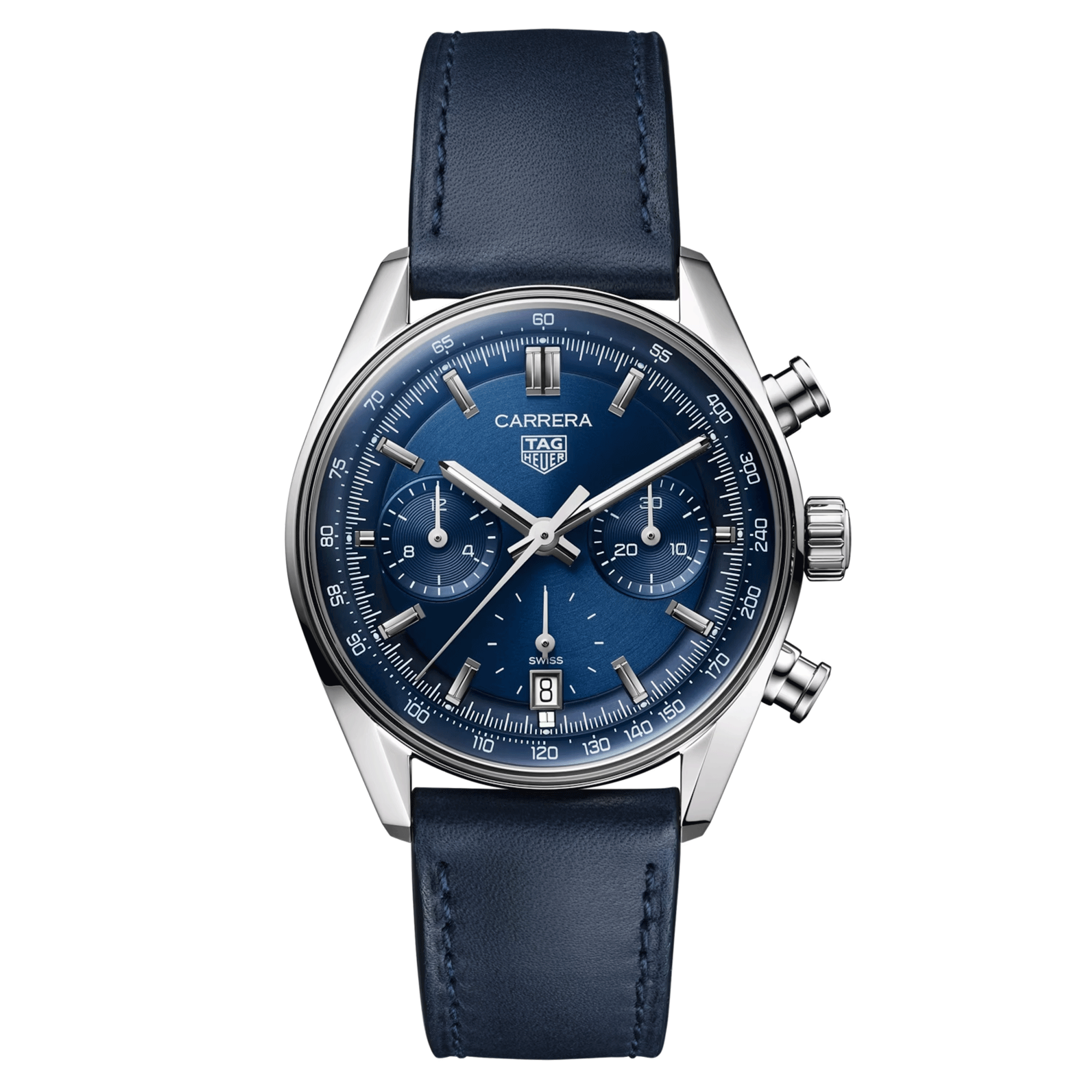 Montre TAG Heuer Carrera Chronograph automatique cadran bleu bracelet cuir bleu 39 mm CBS2212.FC6535