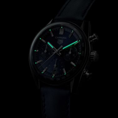 TAG Heuer Carrera Chronograph automatic watch blue dial blue leather strap 39 mm CBS2212.FC6535