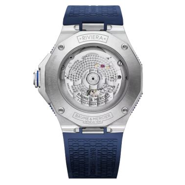 Baume et Mercier Riviera watch automatic blue dial blue rubber strap 42 mm 10716