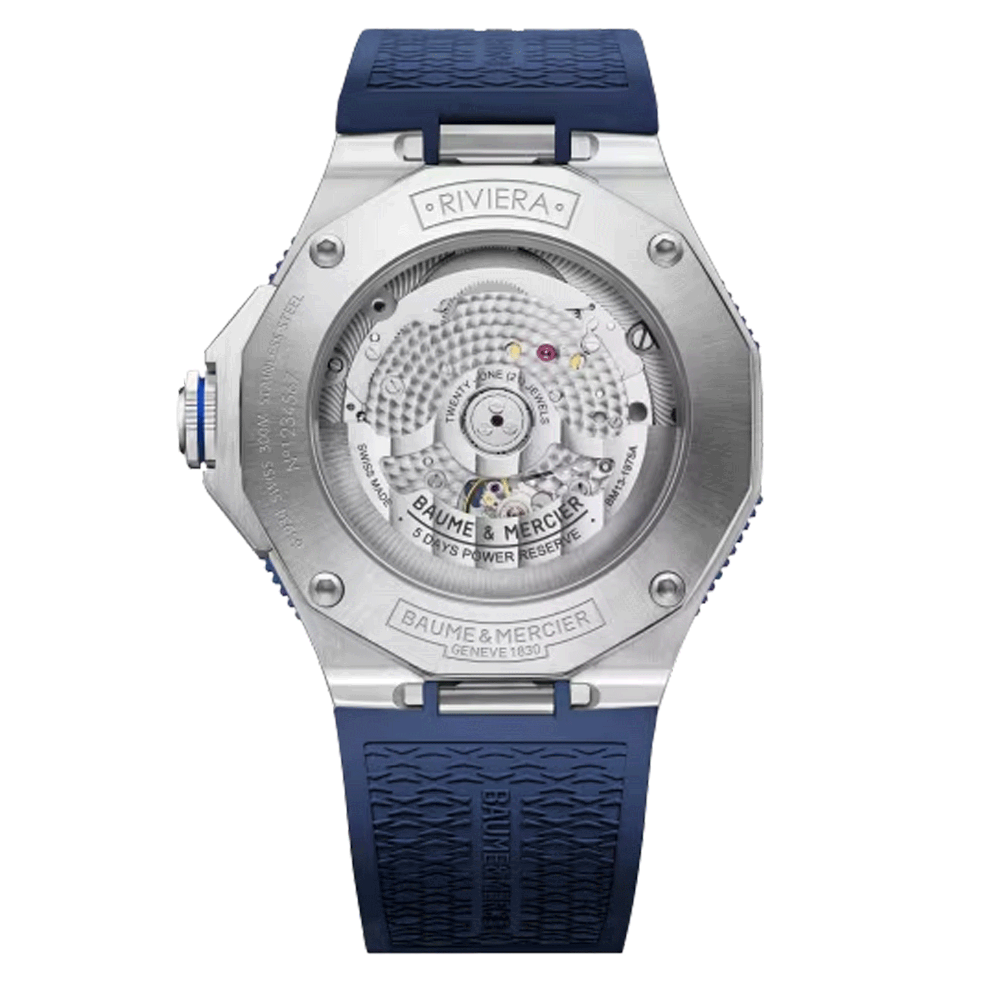 Baume et Mercier Riviera watch automatic blue dial blue rubber strap 42 mm 10716