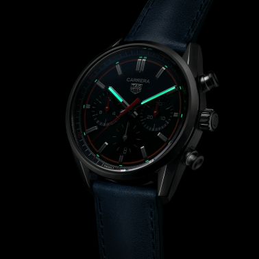 Montre TAG Heuer Carrera Chronograph automatique cercle orange rouge cadran bleu bracelet cuir bleu 42 mm CBN201D.FC6543