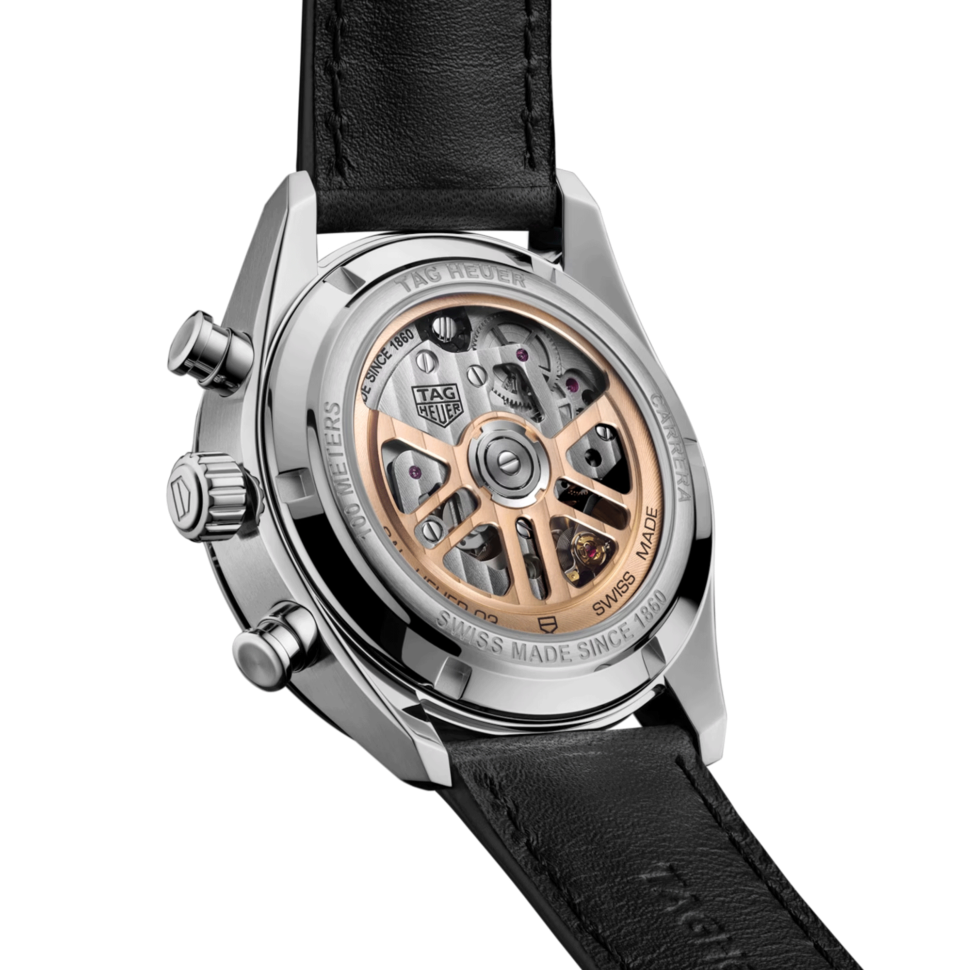 Montre TAG Heuer Carrera Chronograph automatique cercle orange rouge cadran noir bracelet cuir noir 42 mm CBN201C.FC6542