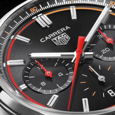 Montre TAG Heuer Carrera Chronograph automatique cercle orange rouge cadran noir bracelet cuir noir 42 mm CBN201C.FC6542