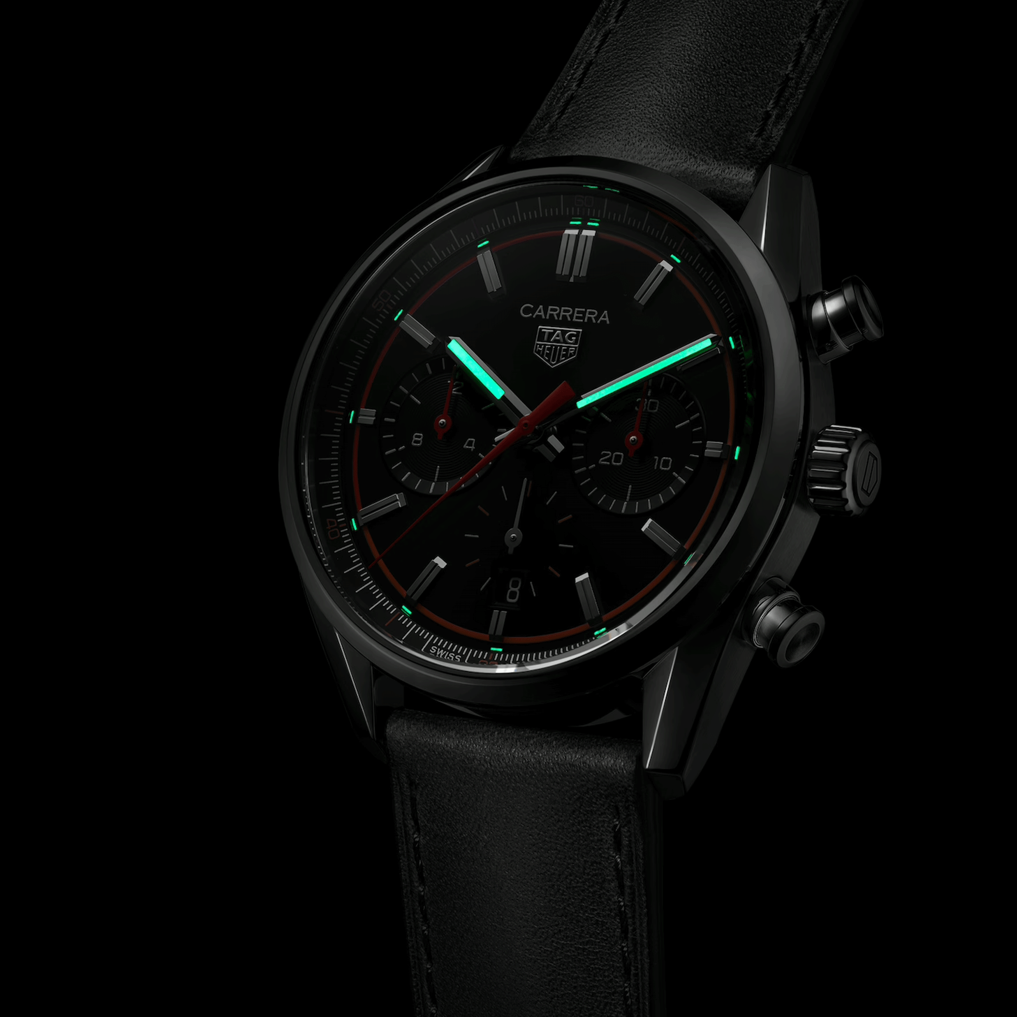 Montre TAG Heuer Carrera Chronograph automatique cercle orange rouge cadran noir bracelet cuir noir 42 mm CBN201C.FC6542