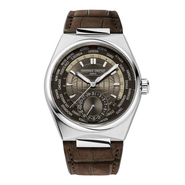 Frédérique Constant Highlife Worldtimer Manufacture automatic watch brown dial leather strap 41 mm