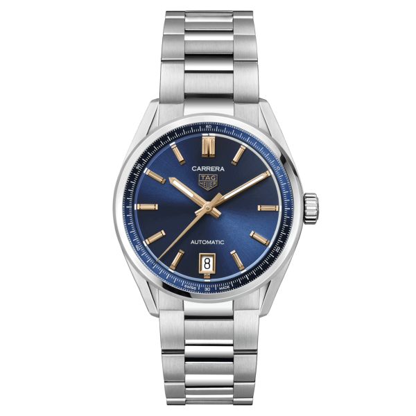 Montre TAG Heuer Carrera automatique index or rose cadran bleu bracelet acier 36 mm WBN2311.BA0001