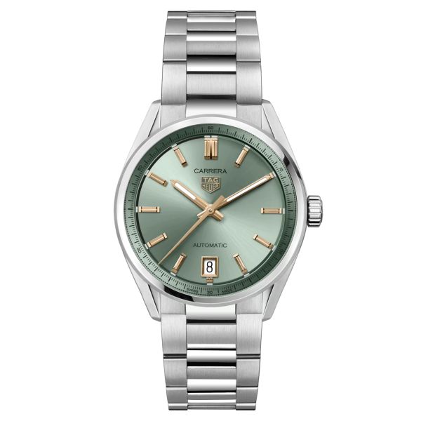 Montre TAG Heuer Carrera automatique index or rose cadran vert bracelet acier 36 mm WBN2312.BA0001