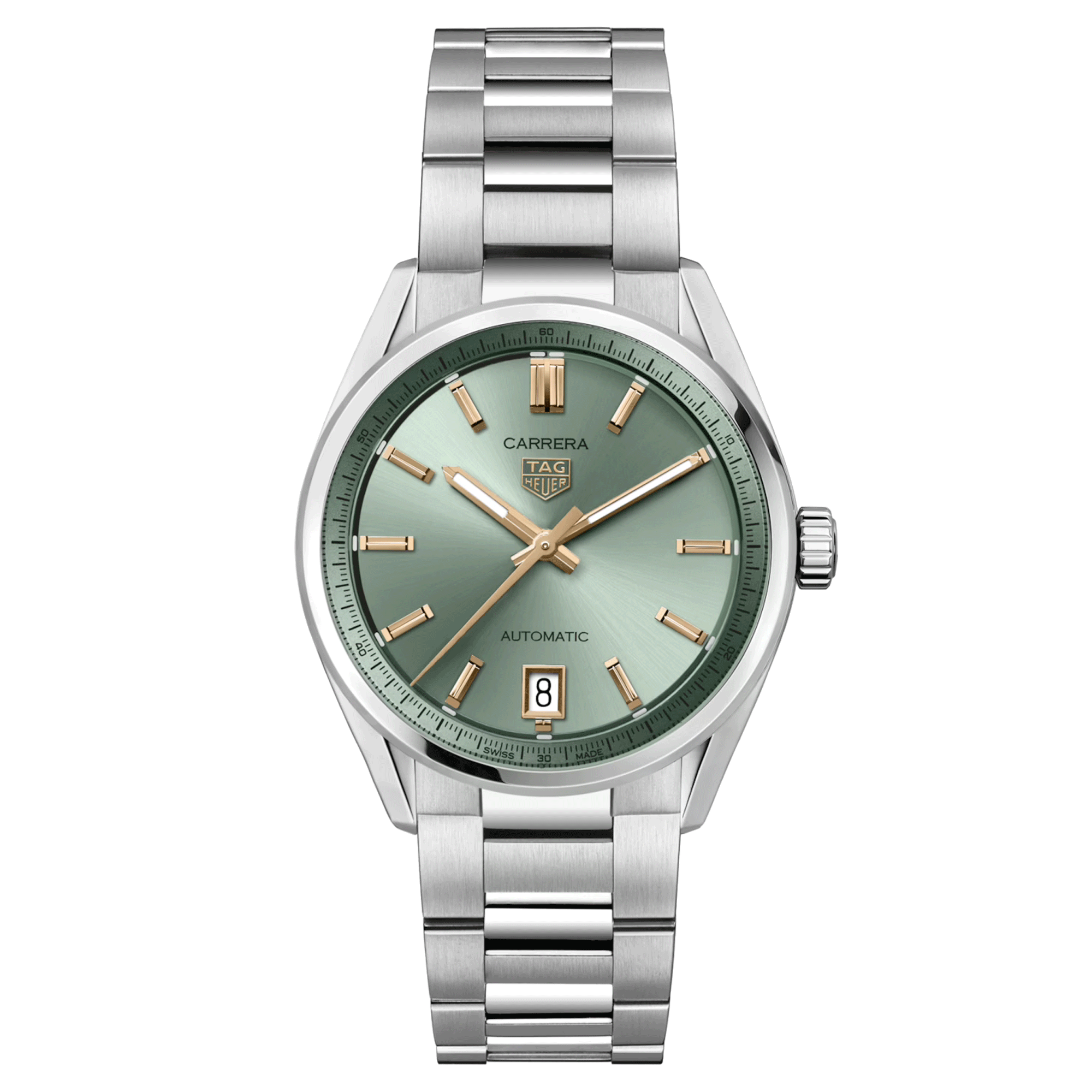 Montre TAG Heuer Carrera automatique index or rose cadran vert bracelet acier 36 mm WBN2312.BA0001