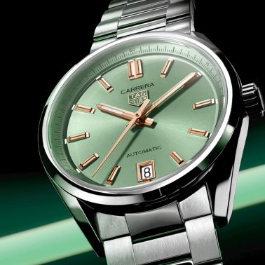 Montre TAG Heuer Carrera automatique index or rose cadran vert bracelet acier 36 mm WBN2312.BA0001