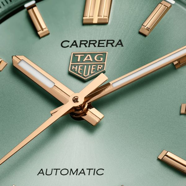 Montre TAG Heuer Carrera automatique index or rose cadran vert bracelet acier 36 mm WBN2312.BA0001