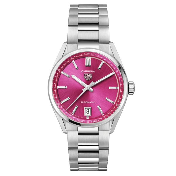 TAG Heuer Carrera automatic watch pink dial steel bracelet 36 mm WBN2313.BA0001