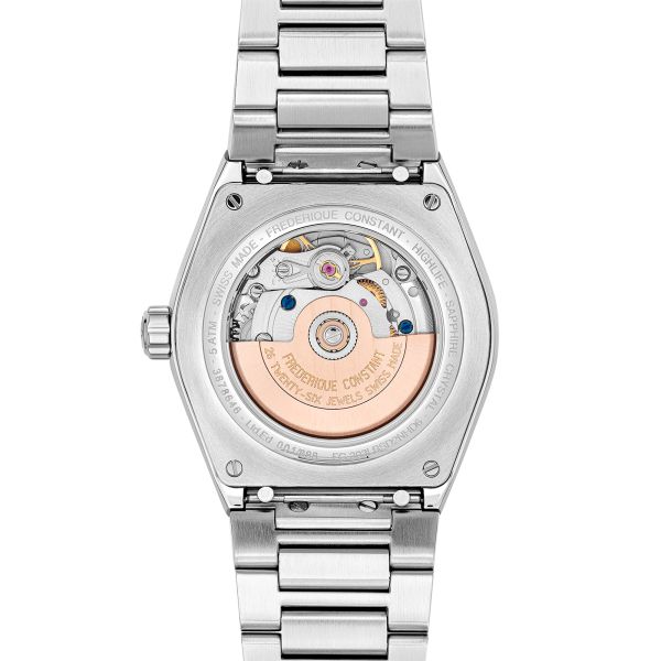 Montre Frédérique Constant Highlife Ladies Sparkling automatique lunette sertie cadran bleu bracelet acier 34 mm