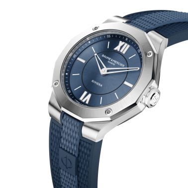 Montre Baume et Mercier Riviera quartz cadran bleu bracelet caoutchouc bleu 36 mm 10689