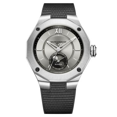 Montre Baume et Mercier Riviera Phase de Lune automatique cadran gris bracelet caoutchouc gris 43 mm 10681