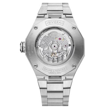 Montre Baume et Mercier Riviera Phase de Lune automatique cadran bleu bracelet acier 43 mm 10682