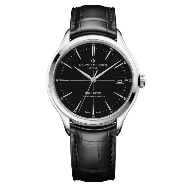 Baume et Mercier Classima COSC automatic watch black dial black leather strap 40 mm 10692