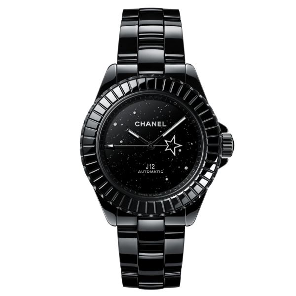 Montre CHANEL J12 Interstellar automatique cadran noir laqué diamants bracelet céramique haute résistance 38 mm