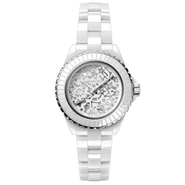Montre CHANEL J12 Cosmic quartz cadran blanc diamants bracelet céramique haute résistance 33 mm