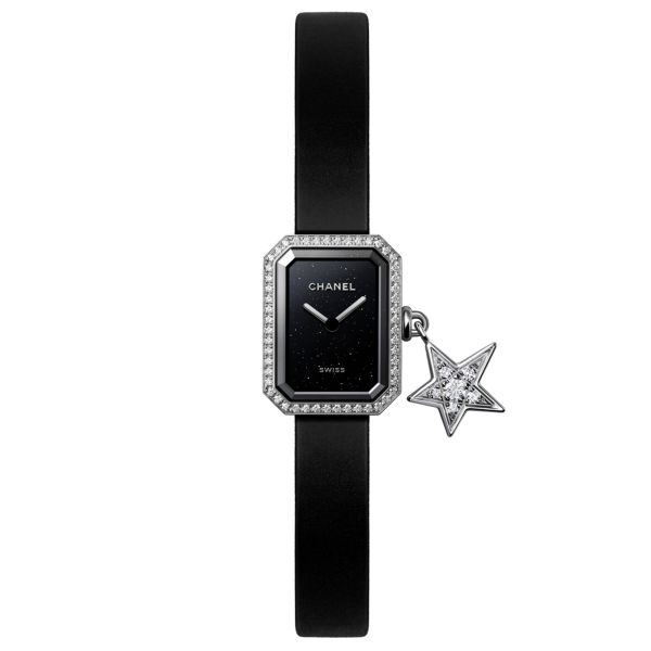 Montre CHANEL Première Lucky Star quartz cadran laqué noir lunette sertie bracelet caoutchouc 15,2 mm