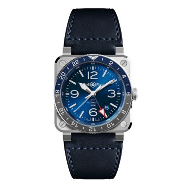 Bell & Ross BR 03-93 GMT Blue automatic blue dial leather strap 42 mm