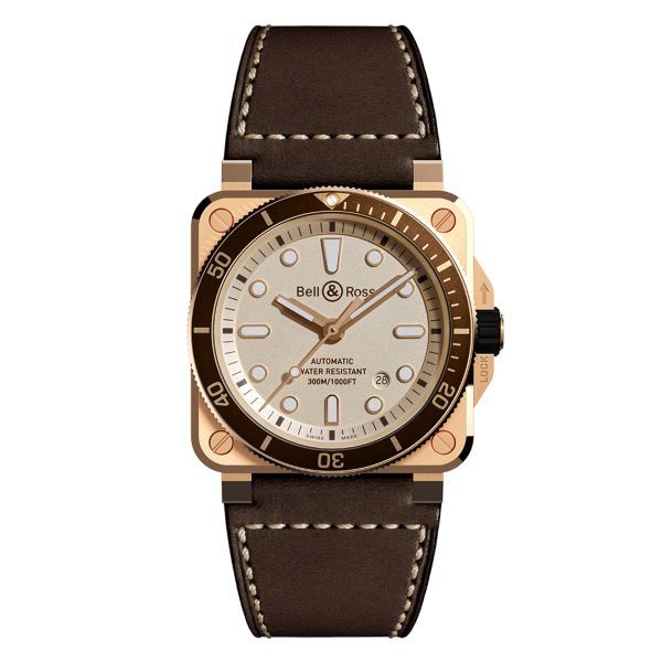 Montre Bell & Ross BR 03-92 Diver White Bronze automatique cadran blanc bracelet cuir 42 mm