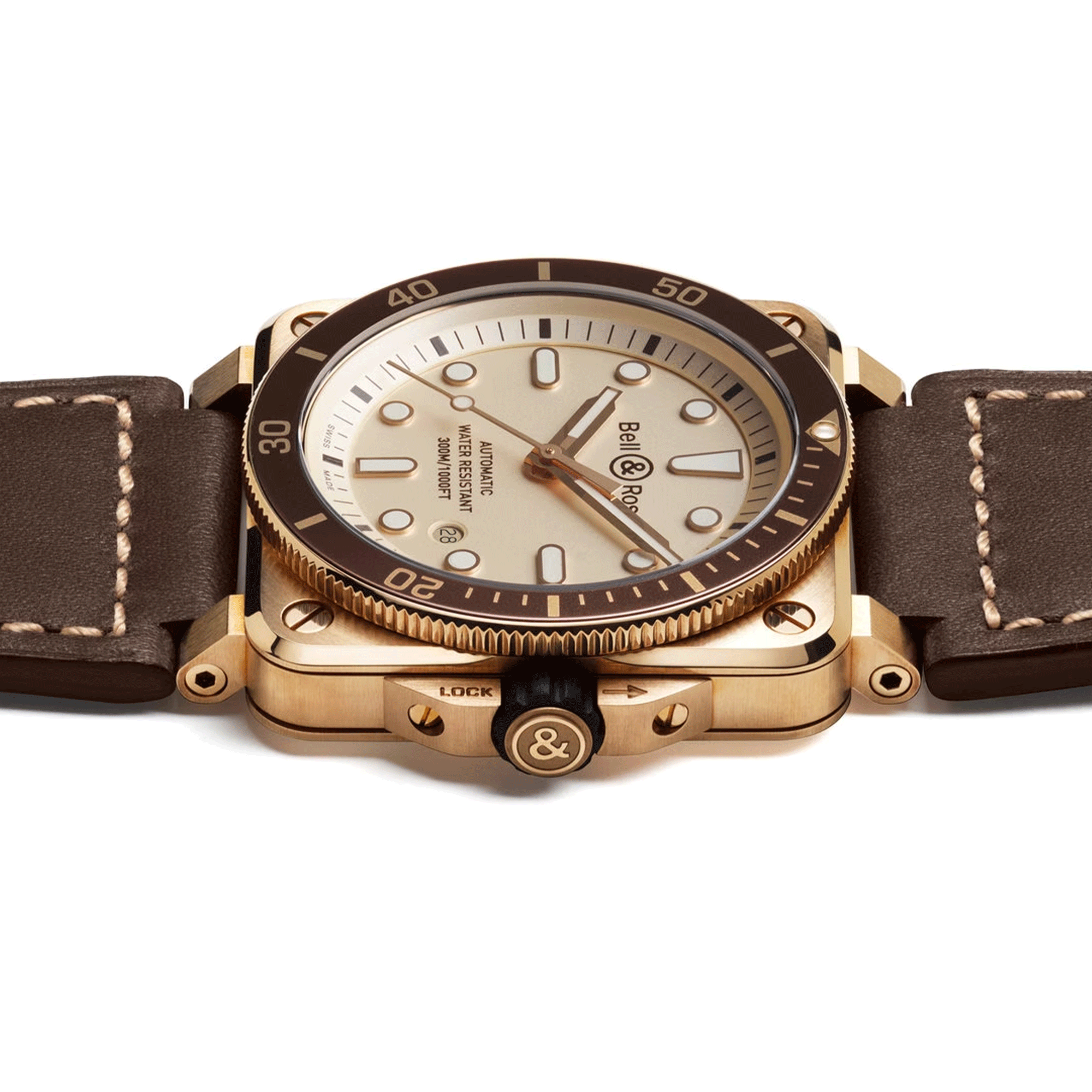 Montre Bell & Ross BR 03-92 Diver White Bronze automatique cadran blanc bracelet cuir 42 mm