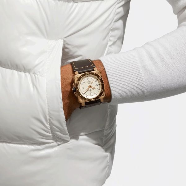 Montre Bell & Ross BR 03-92 Diver White Bronze automatique cadran blanc bracelet cuir 42 mm